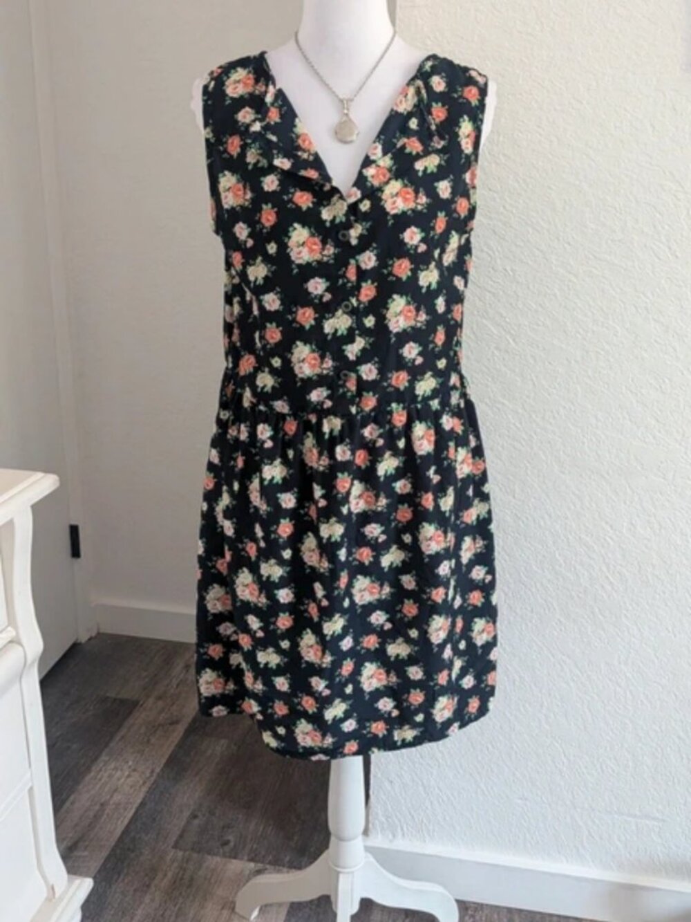 Black and pink floral dress.